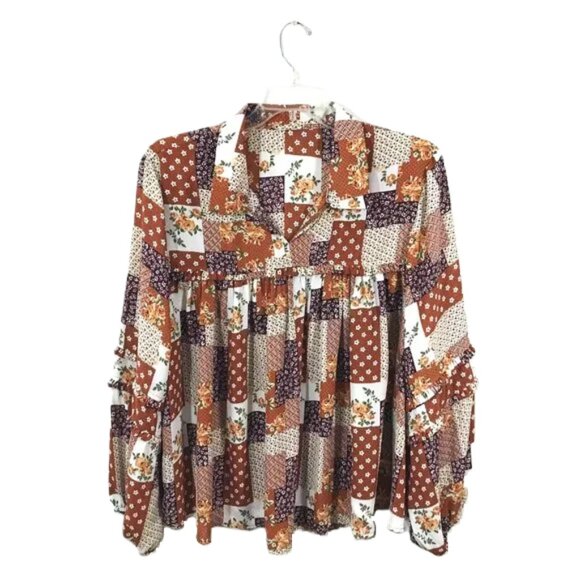 3X Lightweight Patchwork Pullover Top Balloon Sleeve - Picture 6 of 12